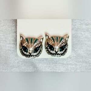 Sterling Silver With Black & White Diamonds, Grinning Cat Earrings.EUC